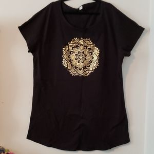 Black/gold mandala tunic/sleep shirt/mini dress 4x